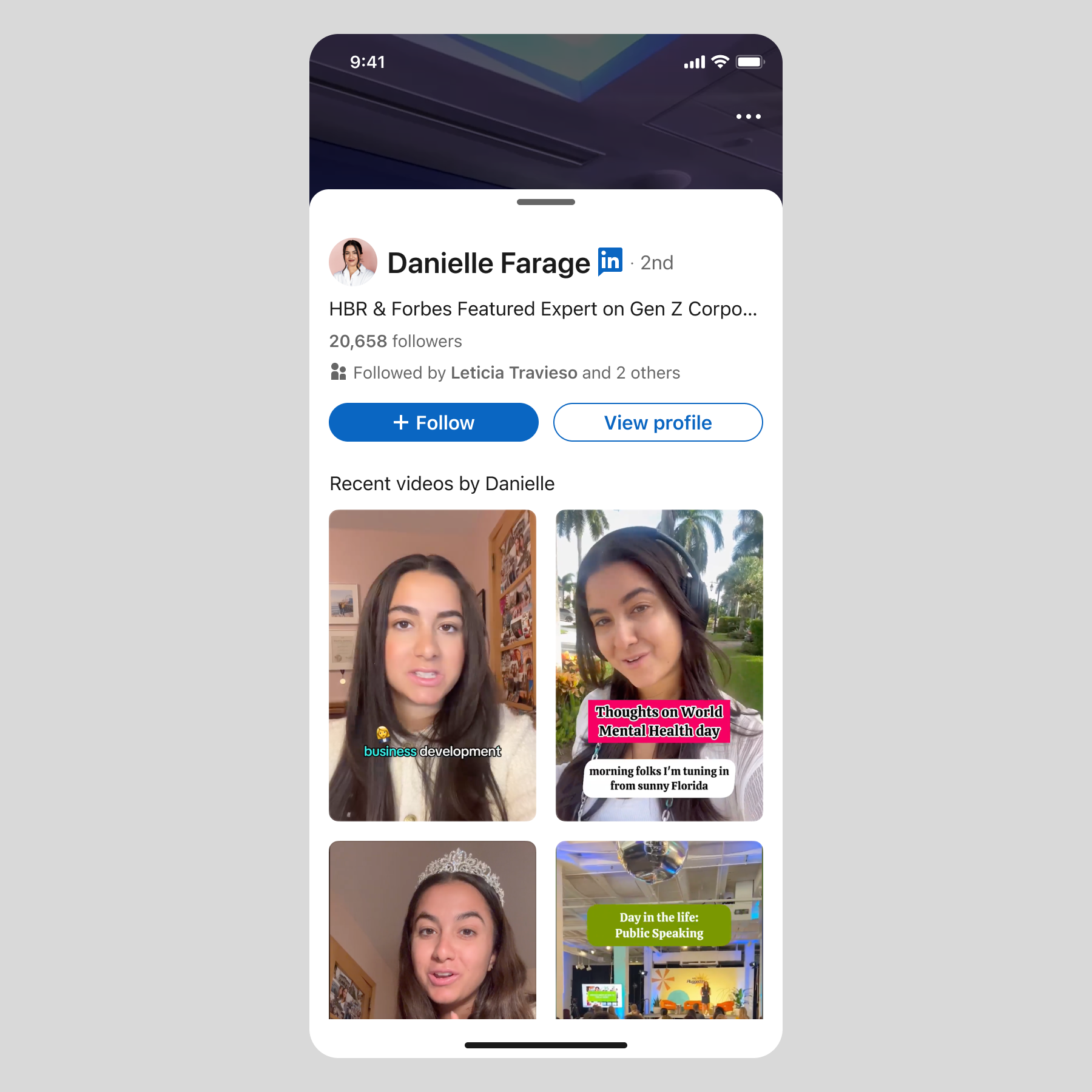 LinkedIn Video mockup — profile view